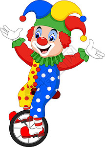 骑独轮车小丑骑单轮自行车的卡通小丑背景
