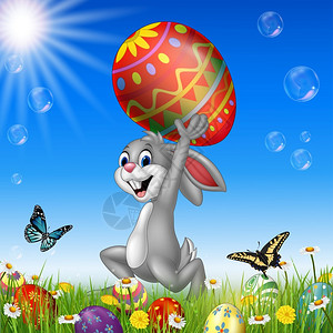 带复活节鸡蛋的卡通兔子图片