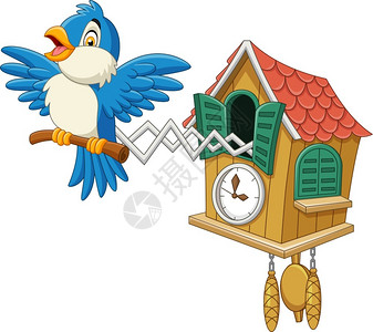钟声音符声蓝鸟鸣叫的时钟插画