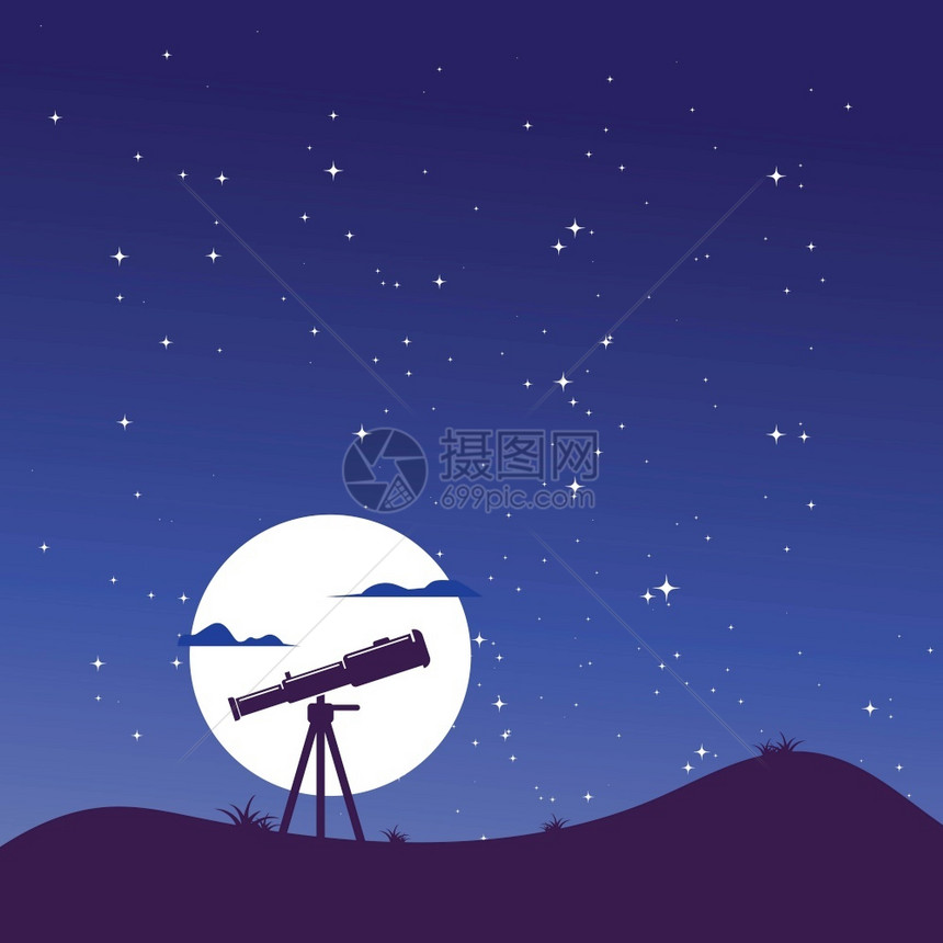 望远镜夜间天空矢量背景图片