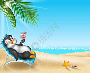 坐在沙滩椅上的卡通企鹅图片