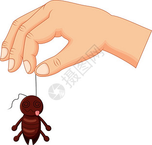 杀灭害虫握着死蟑螂的卡通手插画