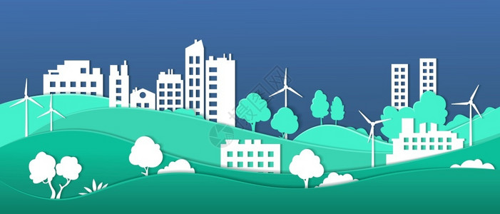 城市工作人员安装系能源矢量插画智能城市生态系统设计图片