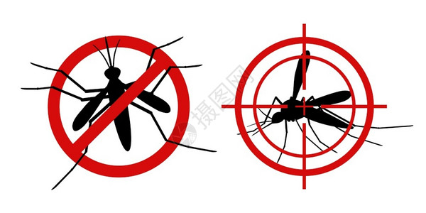 寄生虫预防流行病红色禁止蚊子信号插画