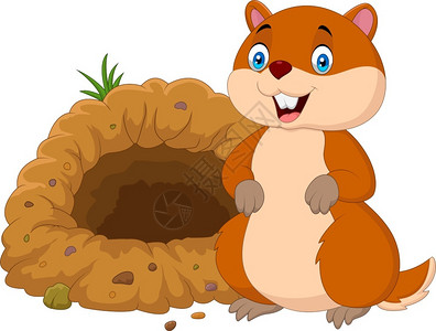 小地鼠和小松鼠在洞口前面的土拨鼠插画