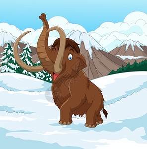猛犸象树漫步在雪中的猛犸象插画