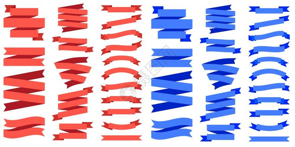 弯曲蓝色丝带用于装饰或商店销售的红和蓝丝带插画