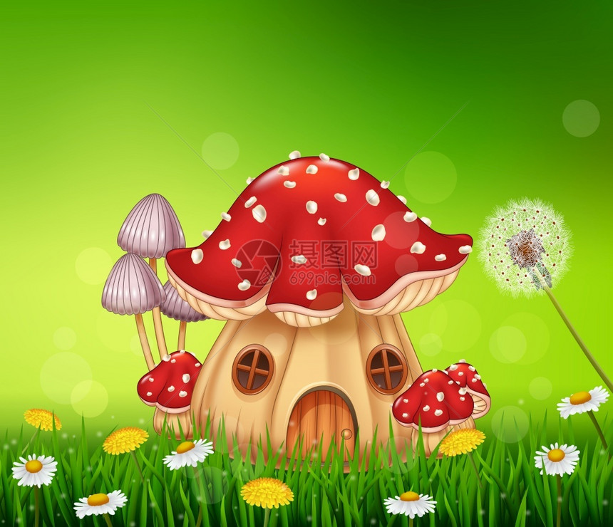 快乐的蜗牛与美丽蘑菇屋图片