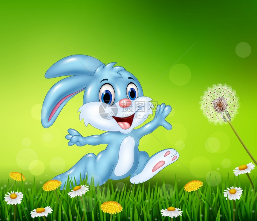 快乐的小兔子在草地上跳跃图片