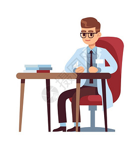 男医生办公坐在椅子上办公的男医生卡通矢量插画插画