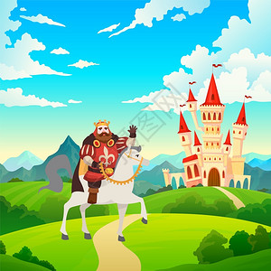 牵着马男人卡通骑着马的国王儿童插图插画