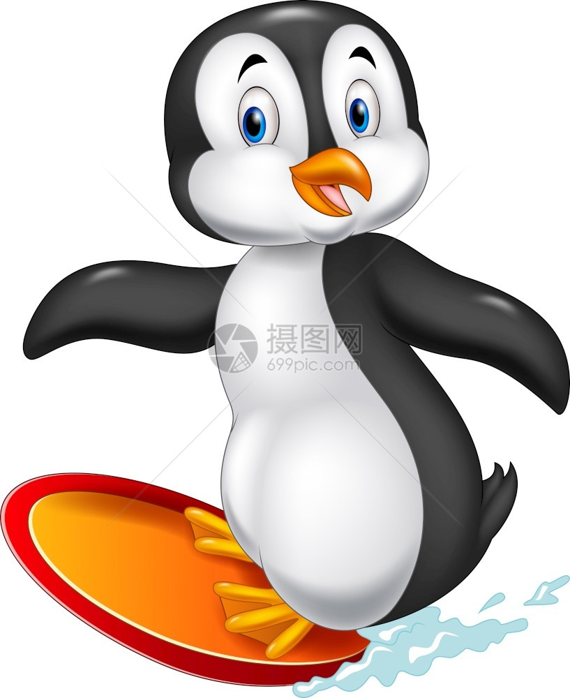 卡通可爱冲浪的企鹅图片