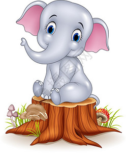 坐在树桩上大象图片
