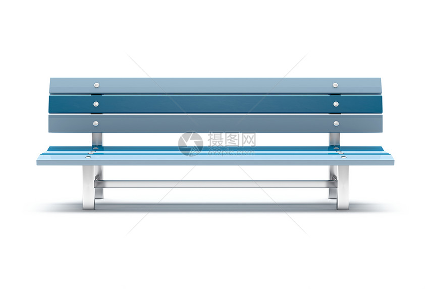 白色背景的蓝长凳3d插图图片