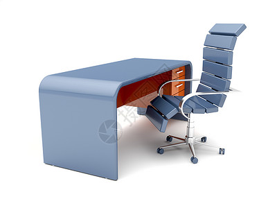 办公桌抽屉配有最起码设计的办公桌和蓝色椅子背景