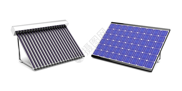 太阳能热水器和电池板图片
