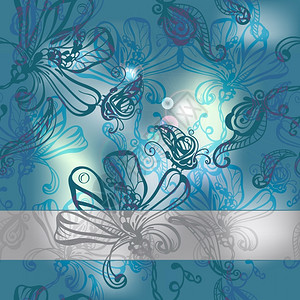 矢量无缝腹形背景带有花朵和蝴蝶框架用于文字eps10剪贴面罩图片