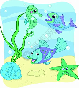 海底世界海螺海马热带鱼图片