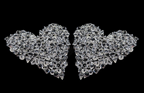 黑色钻石背景两颗由黑底钻石制成的爱心背景