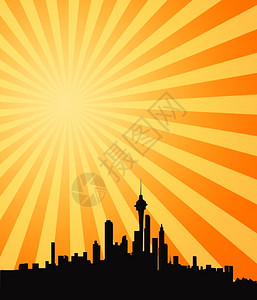 热太阳大黄色和橙的景象炎热夏日阳光照耀着城市图片
