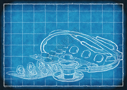 提供避孕药和听诊器的保健蓝图图片