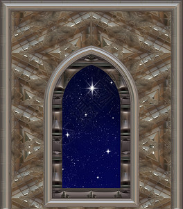 哥特或科幻小说窗口与希望之星一起寻找空的图片