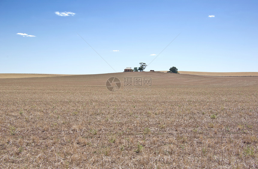 干旱中燥田顶部的农舍图片
