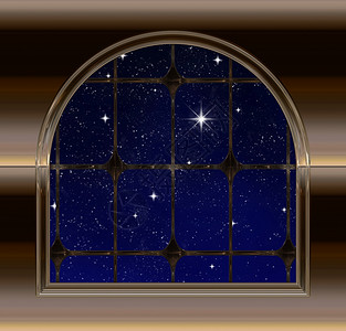 哥特或科幻小说窗口与希望之星一起寻找空的背景图片