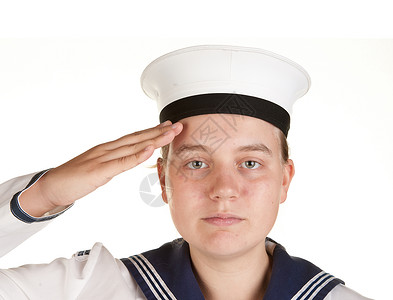 敬礼海军女兵年轻的女水手肖像背景