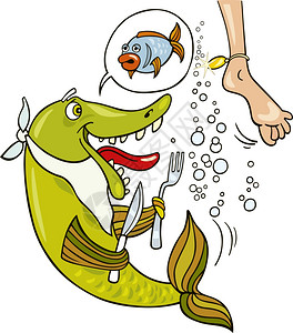 饥饿鱼的漫画插图图片