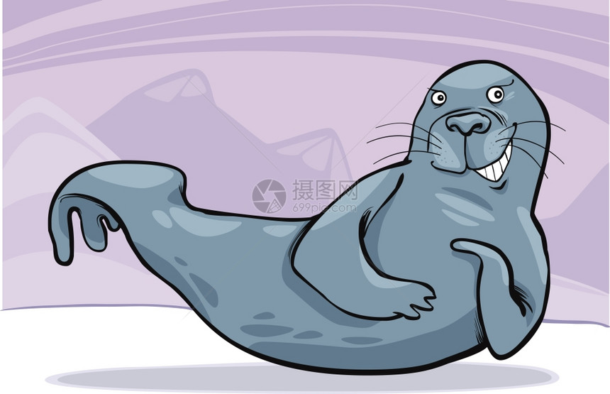 冰上滑的灰色海豹漫画插图图片