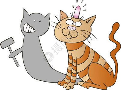 猫及其恶毒影子的漫画插图图片