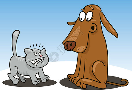 愤怒的小猫和惊吓狗漫画插图图片