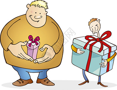 小礼物的大男人和大礼物的瘦男人的插图图片
