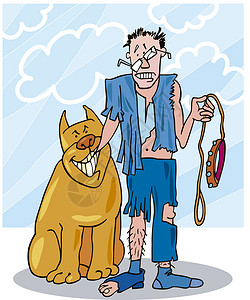 卡通香烟说明坏狗和被打的主人背景