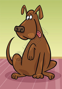 卡通舌头卡通插图滑稽棕色狗坐在地板上背景
