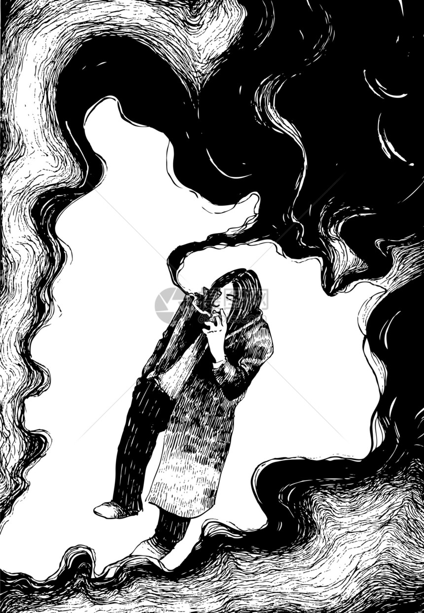 说明在烟云中吸的男子图片