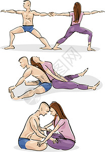 男女在夫妇中做瑜伽的插图图片
