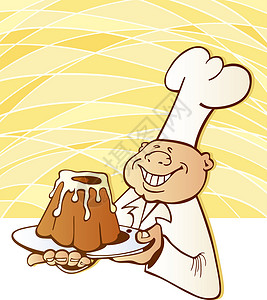 厨师卡通快乐厨师和美味蛋糕插图背景