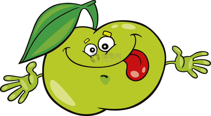 有趣的绿色苹果漫画插图图片