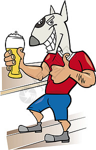 斗牛犬卡通用啤酒杯的卡通画插图背景