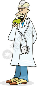 博士卡通医生用绿苹果吃的插图背景
