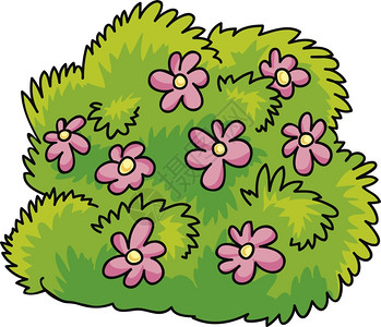 矢量花朵植物以粉红色花朵展示绿树的卡通插图背景
