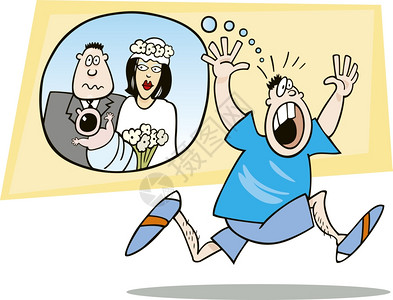 奔跑的卡通人害怕结婚和为人父母的奔跑男子背景