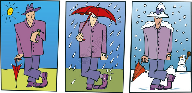 卡通可爱的雨伞等待者插图背景