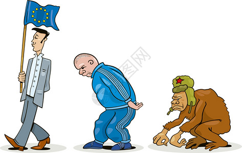 猩猩卡通欧洲东部进化的幽默式插图背景