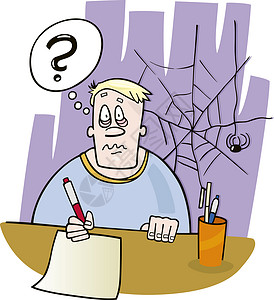 卡通蜘蛛试图写作家庭业成份的学校男孩漫画插图背景