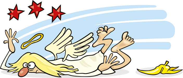 卡通天使之翼坠落香蕉皮的天使漫画插图背景