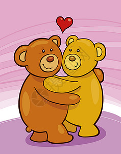 两只泰迪熊爱抱的漫画插图高清图片