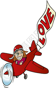 卡通红色飞机红色小飞机的尾翼挂着爱的标志背景